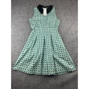 Closet London Size 8 US Fit & Flare Dress Green Black Collared Retro French NWT